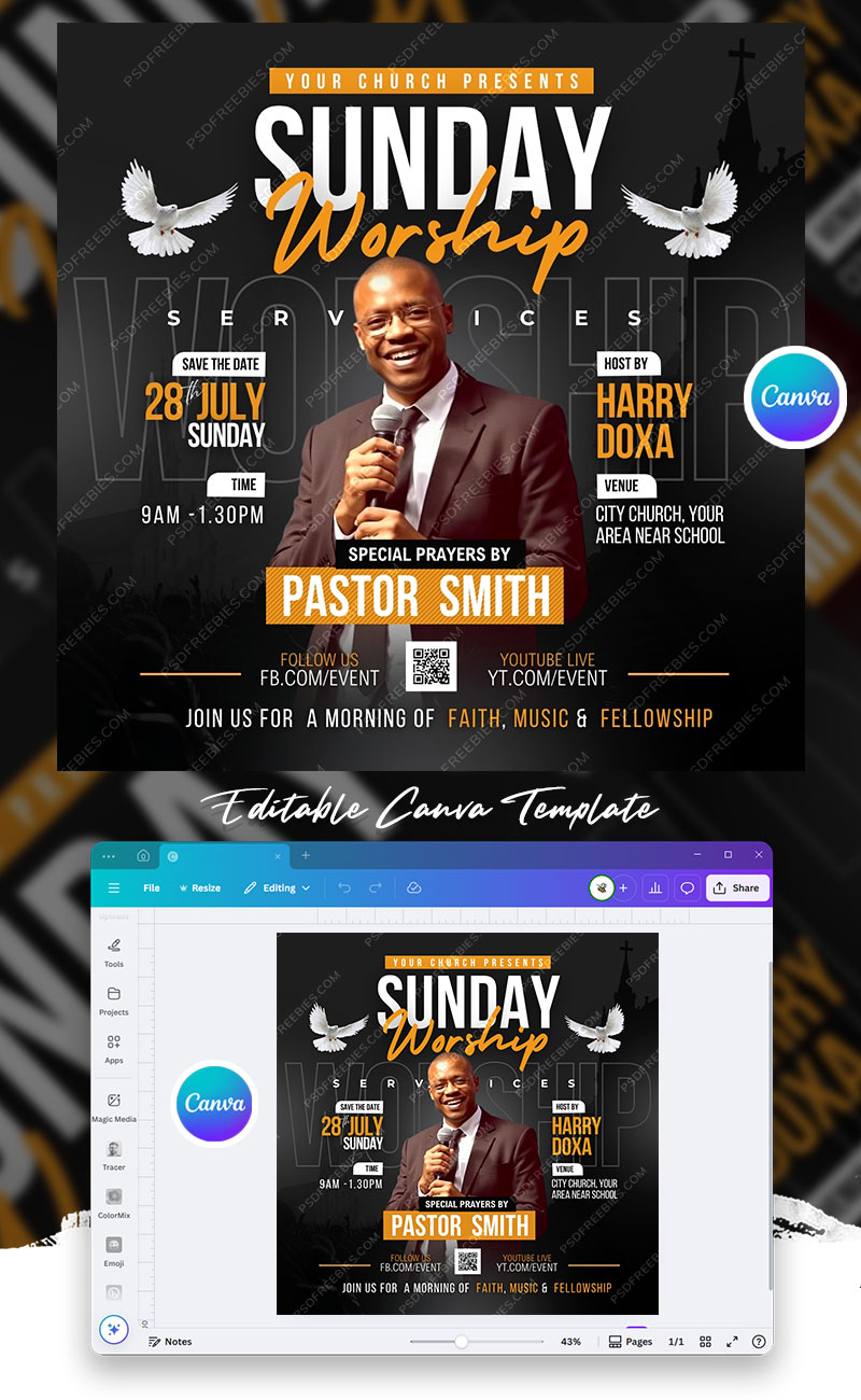 Church Special Sunday Service Social Media Flyer Canva