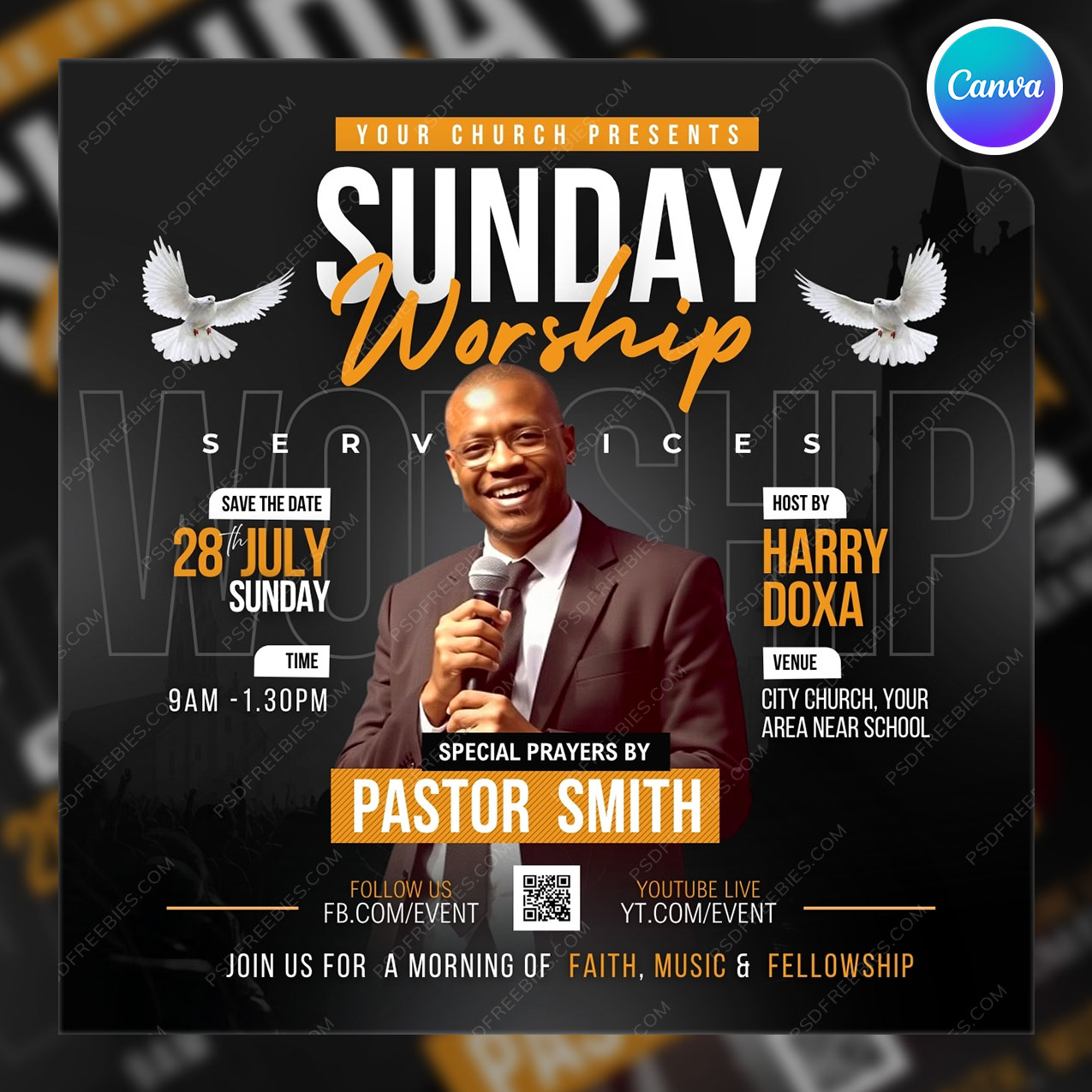 Church Special Sunday Service Social Media Flyer Canva
