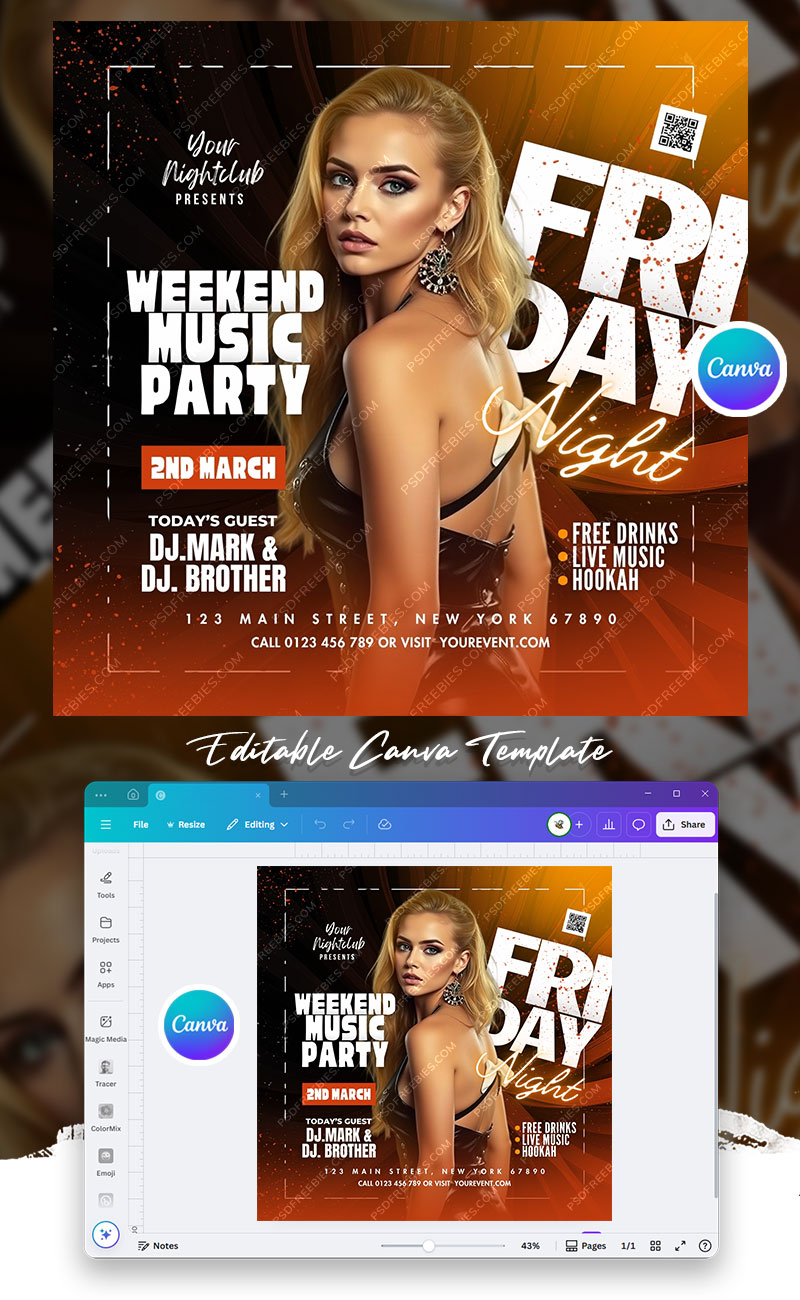 Weekend Music Club Party Social Media Flyer Canva Template