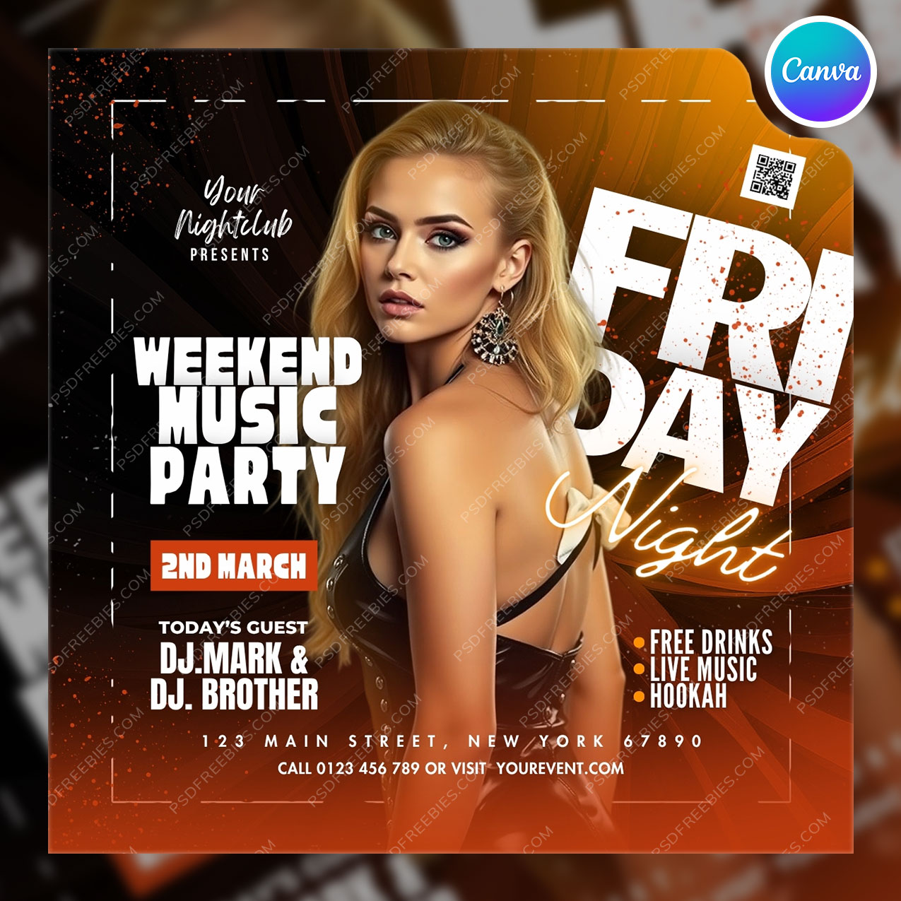 Weekend Music Club Party Social Media Flyer Canva Template