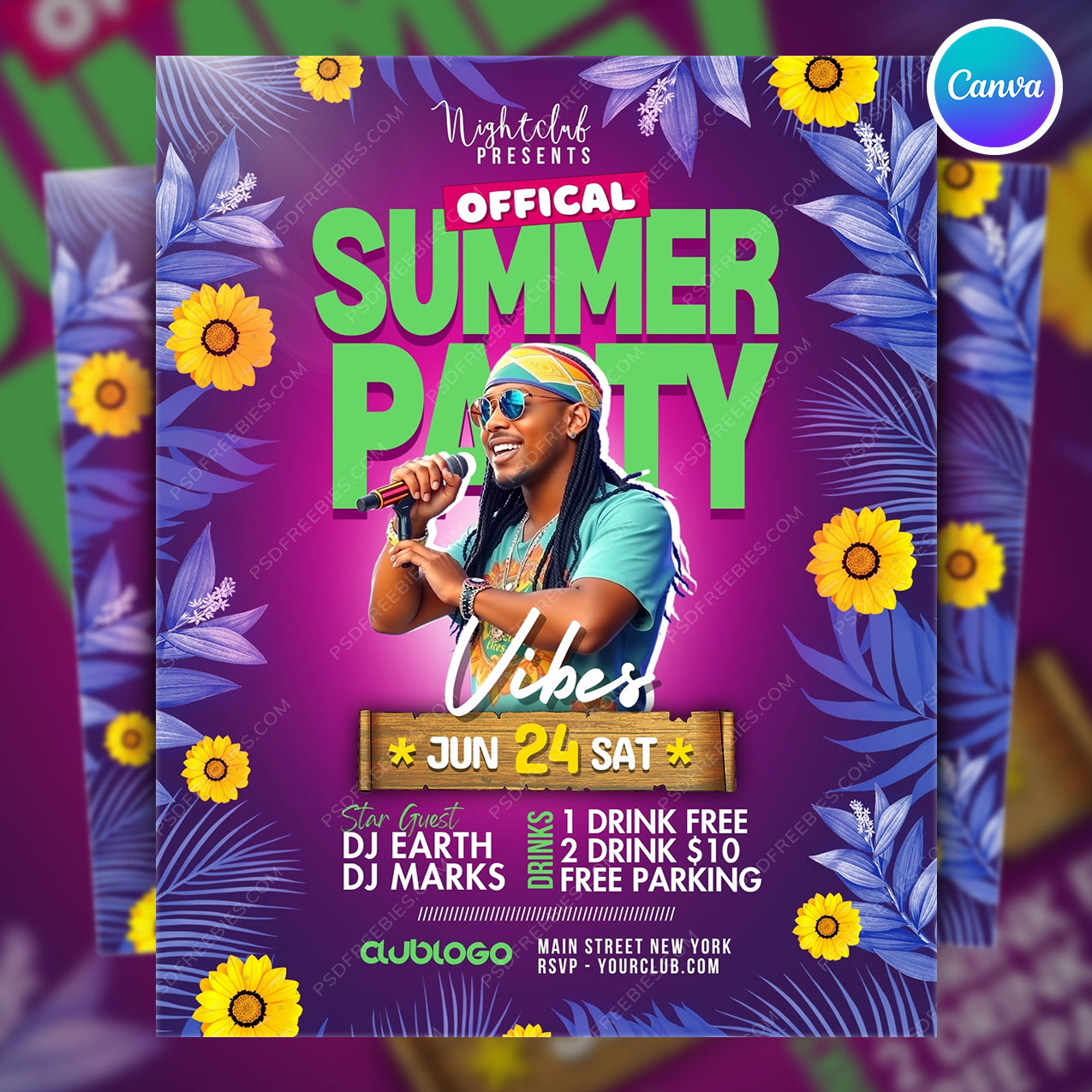 Editable Summer Music Party Flyer Canva Template PSDFreebies com Editable Summer Music Party Flyer Canva Template PSDFreebies com