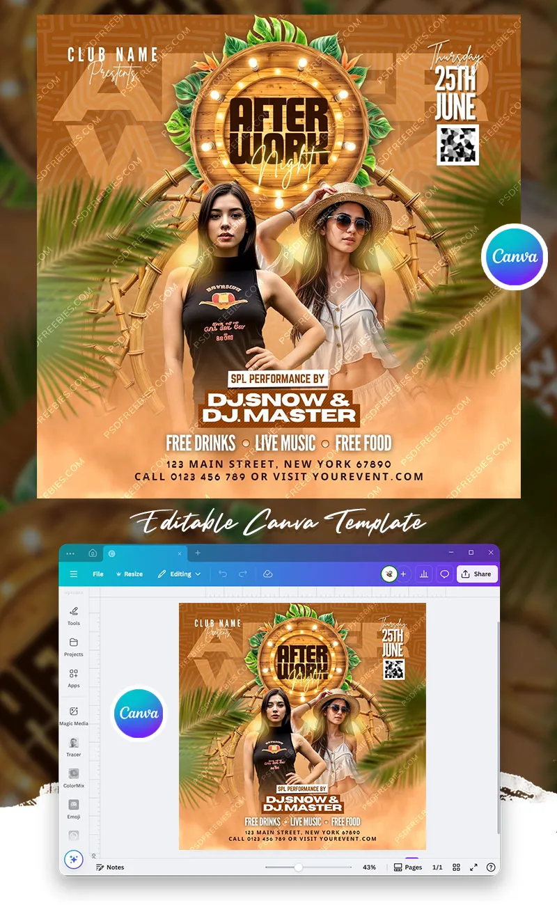 Tropical After Work Club Party Post Canva