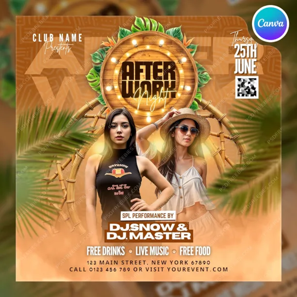 Tropical After Work Club Party Post Canva