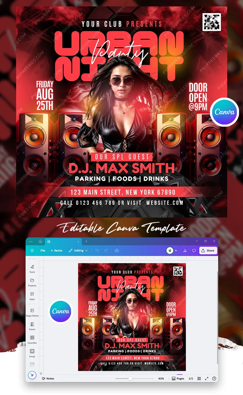 Editable Urban Night Music Party Post Canva