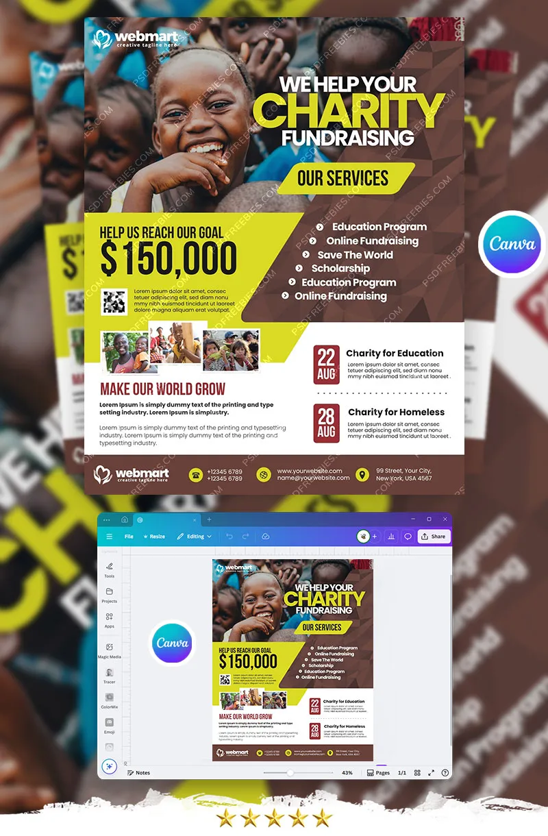 NGO Charity Fundraisers Flyer Canva Template