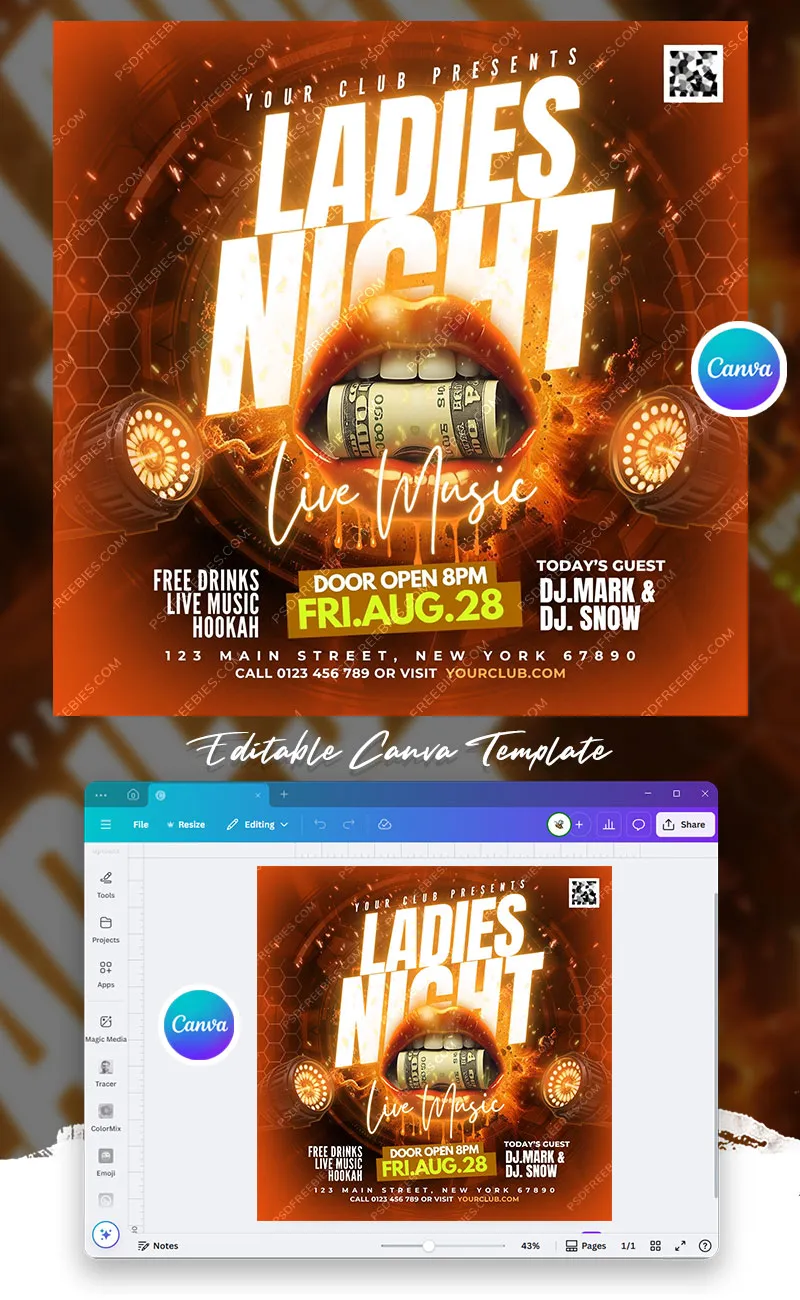Ladies Night Club Social Media Post Canva Template