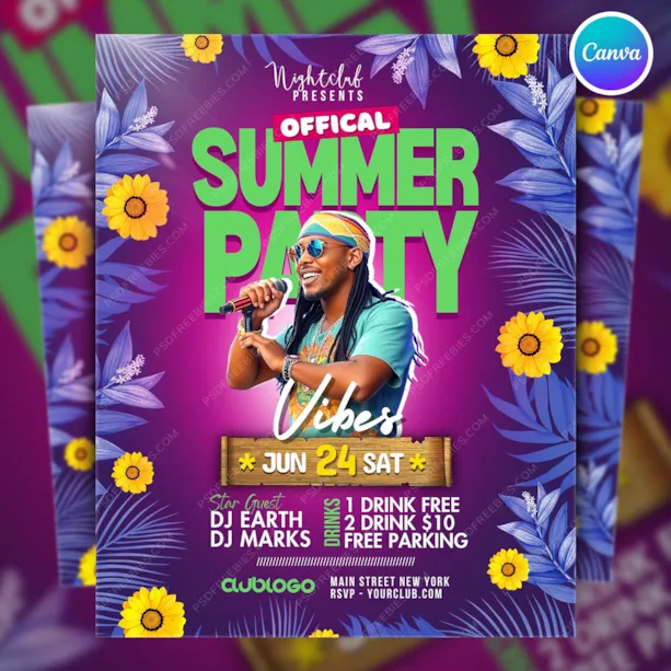 Editable Summer Music Party Flyer Canva Template