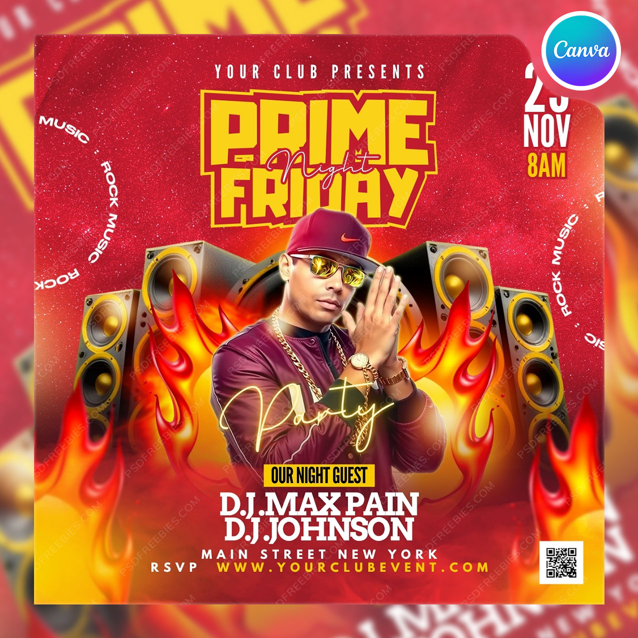 Friday Night Club DJ Music Party Social Media Flyer Canva
