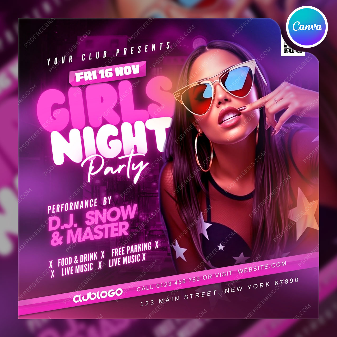 Girls Night Out DJ Party Social Media Flyer Canva | PSDFreebies.com