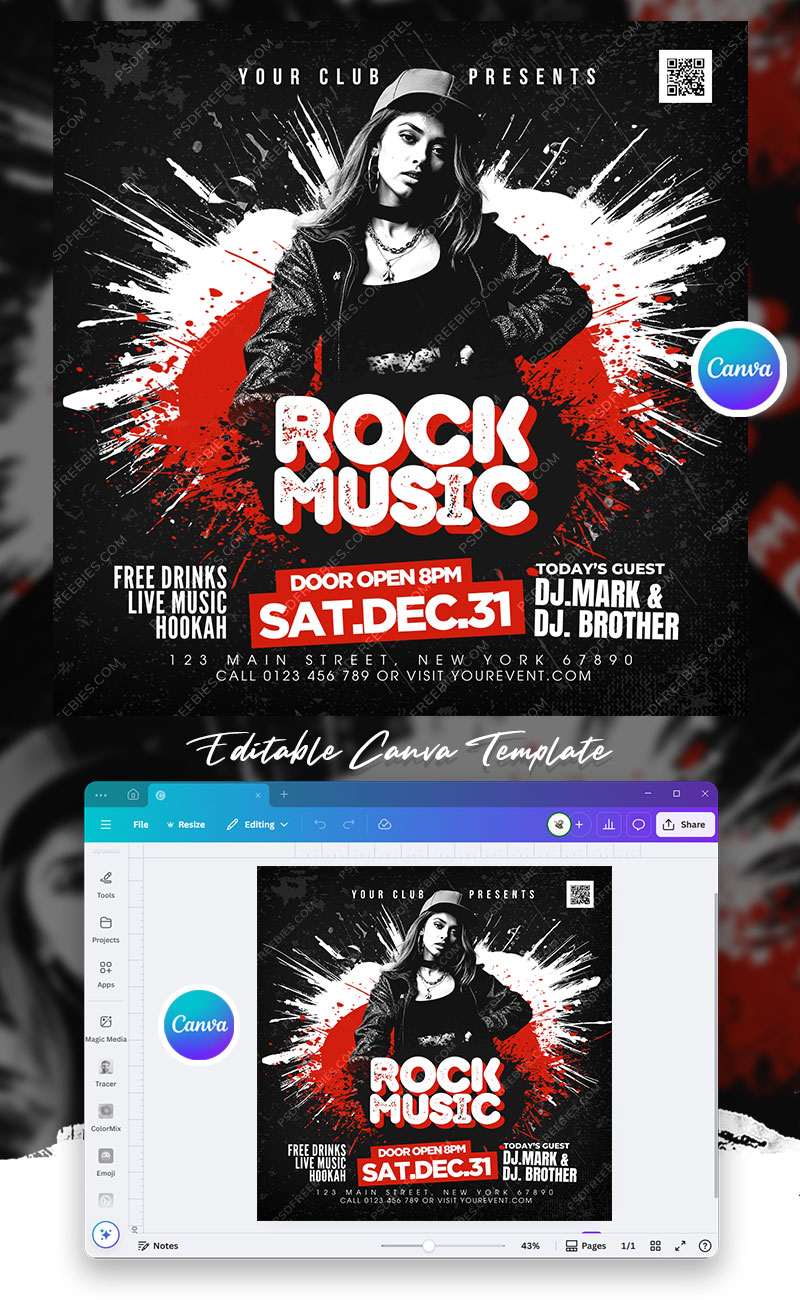 Rock Music Live Event Social Media Flyer Canva