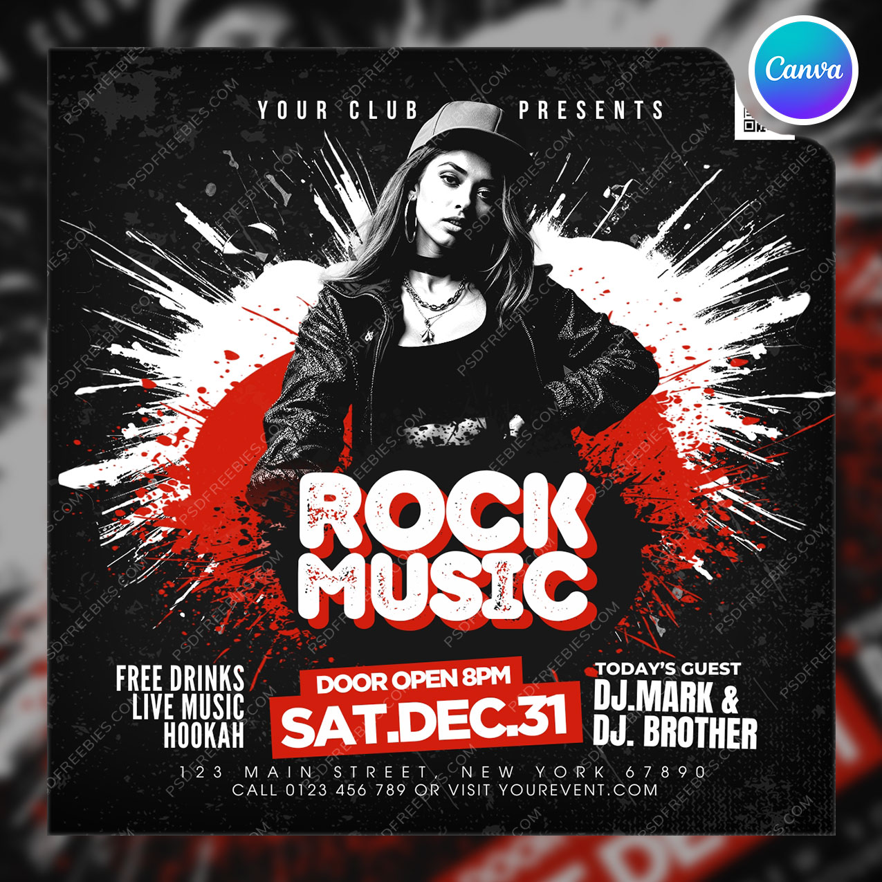 Rock Music Live Event Social Media Flyer Canva