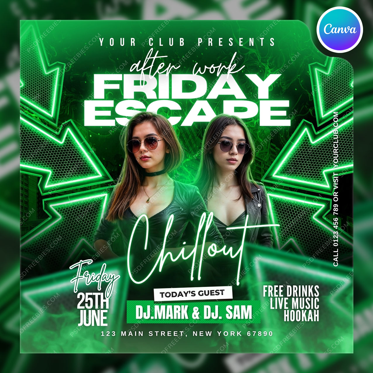Friday Night Party Social Media Flyer Canva Template