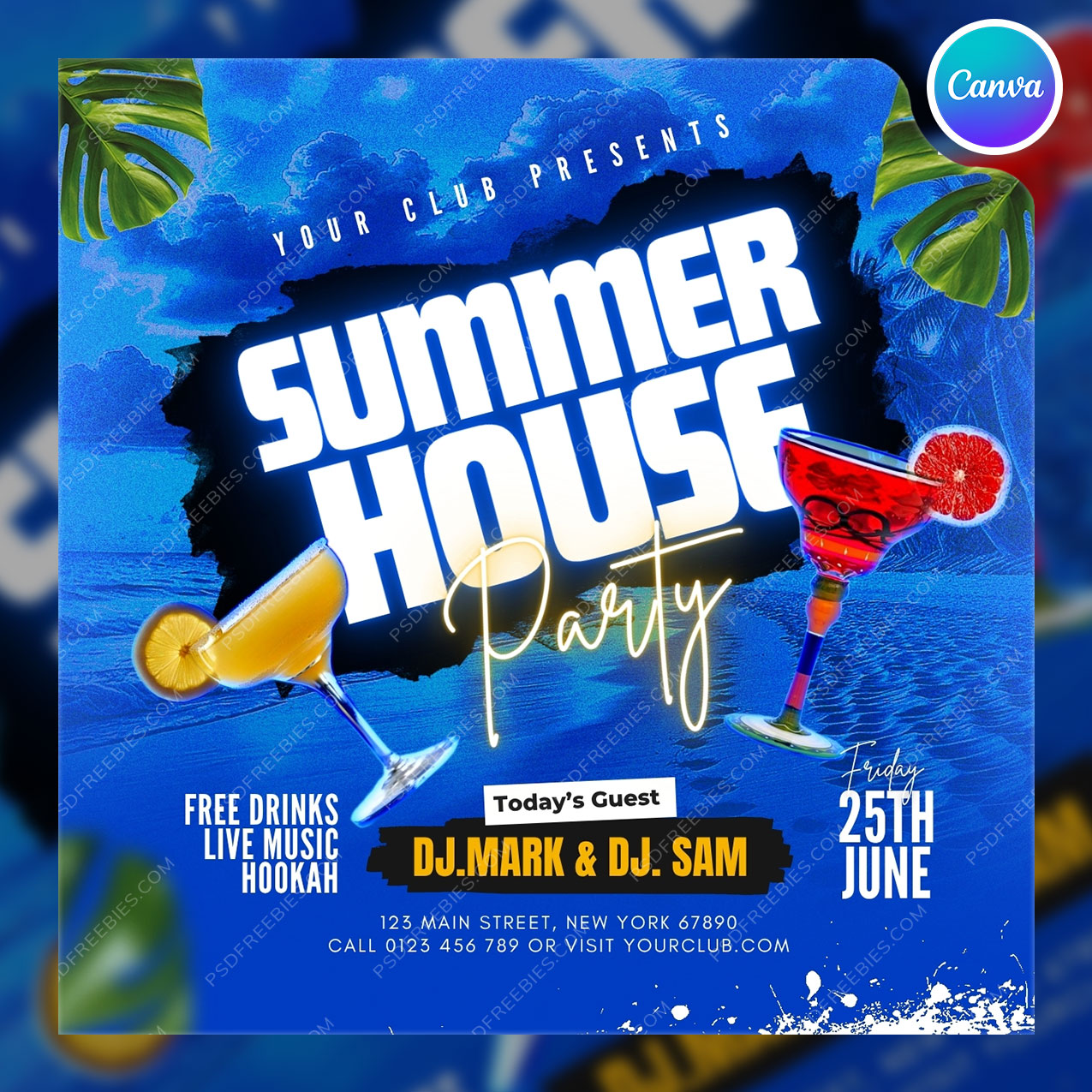 Summer House Music Party Social Media Flyer Canva