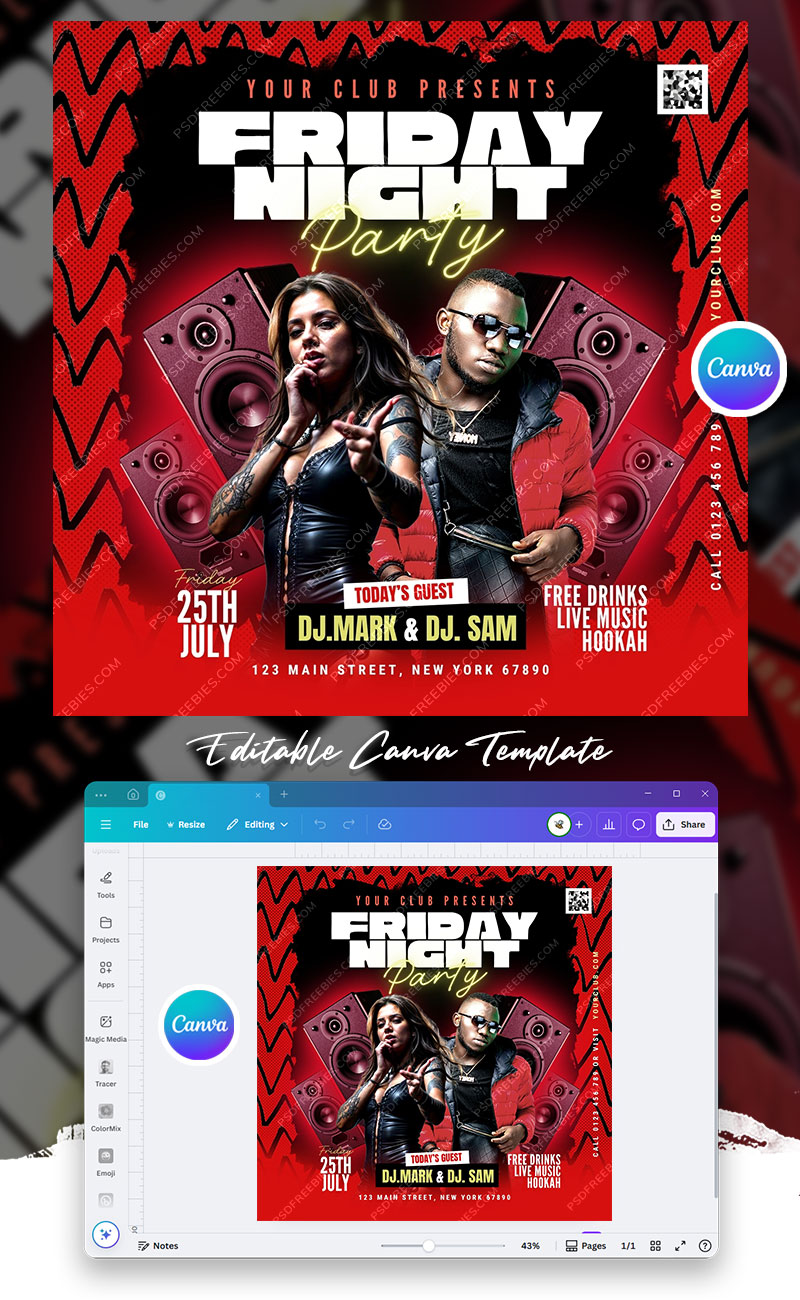 Friday Night Club Party Social Media Post Canva