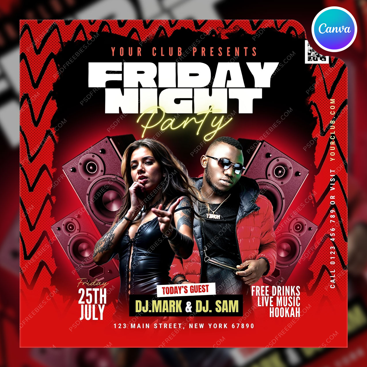 Friday Night Club Party Social Media Post Canva