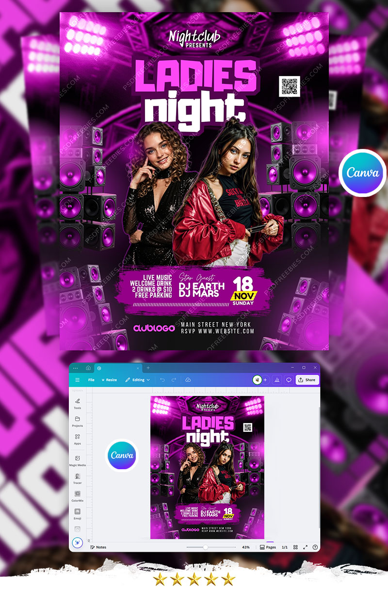 Ladies Night Club Party Flyer Design Canva