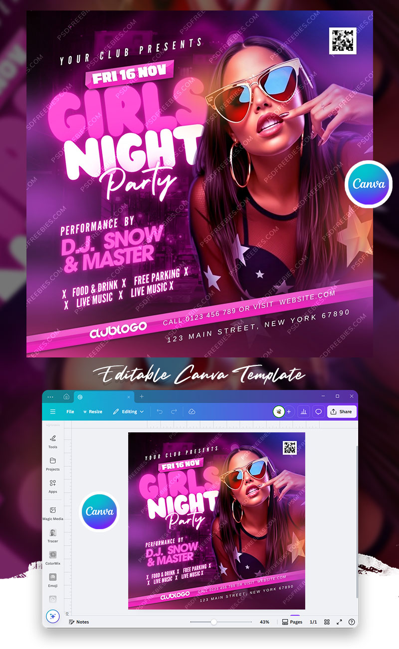 Girls Night Out DJ Party Social Media Flyer Canva