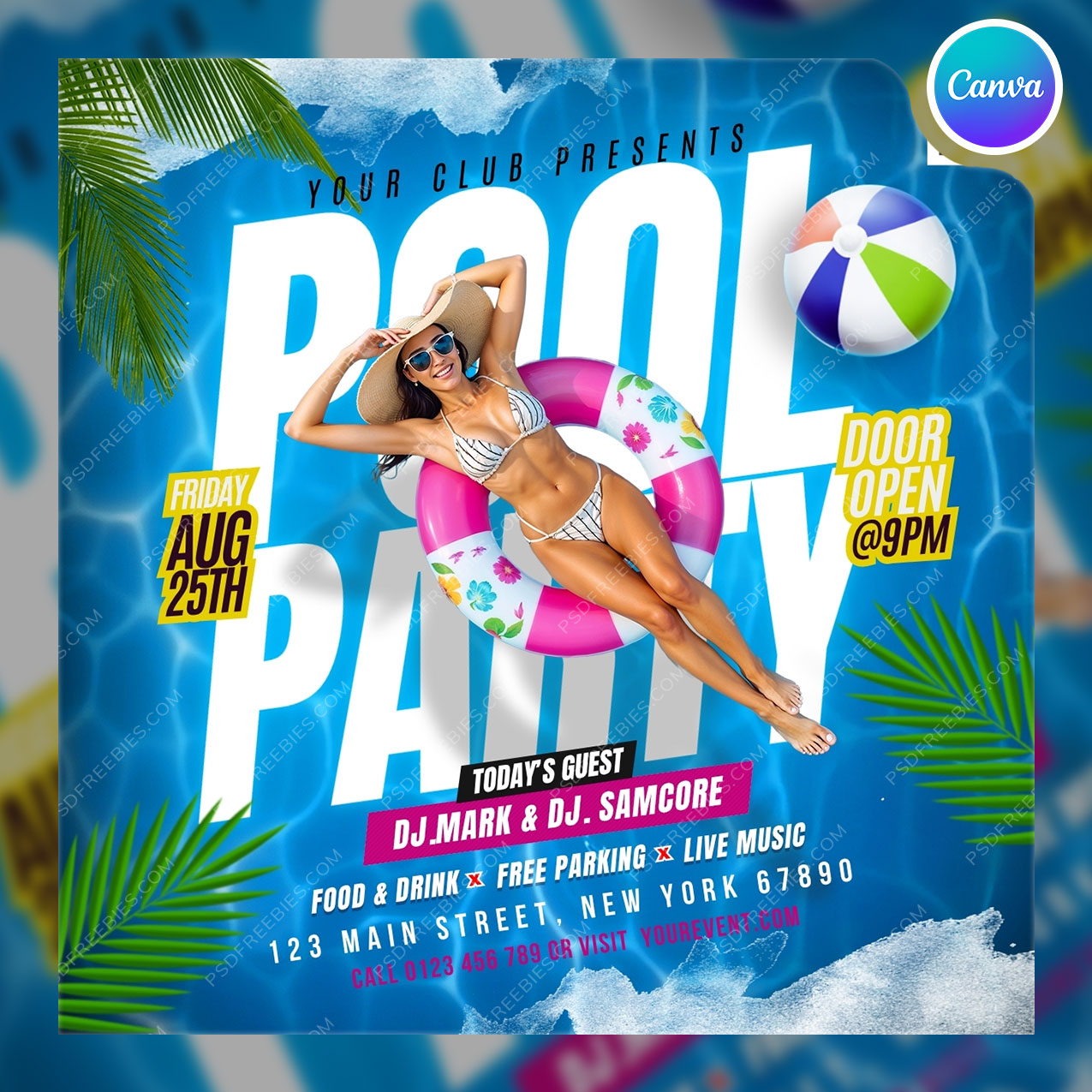 Editable Summer Pool Party Social - 073 Editable Summer Pool Party Social Media Post Canva 