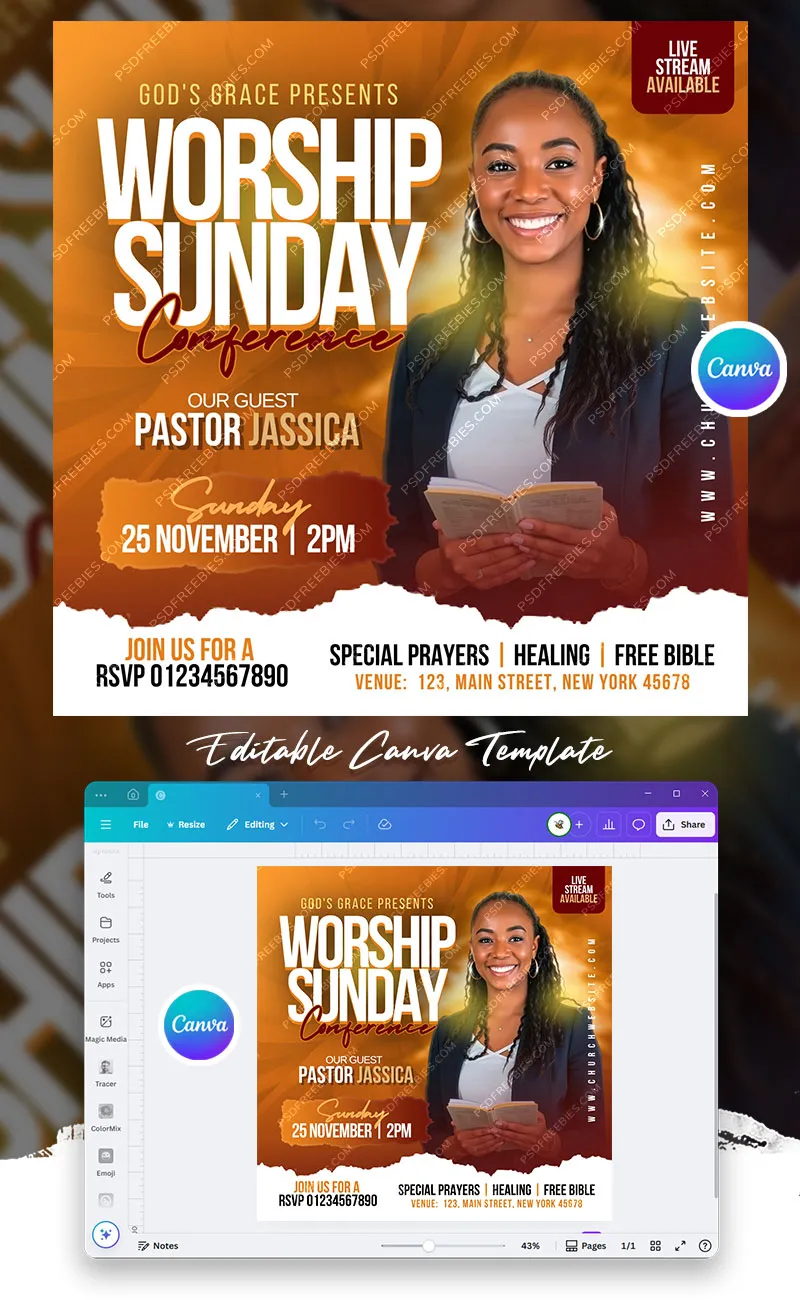 Editable Church Worship Social Media Post Canva
