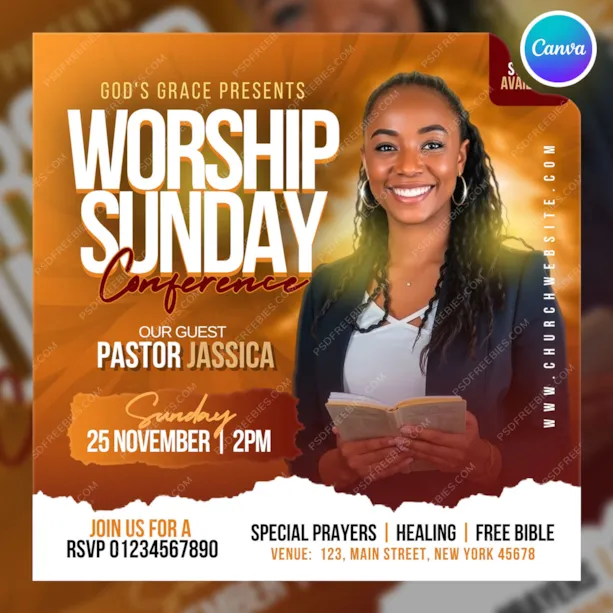 Editable Church Worship Social Media Post Canva