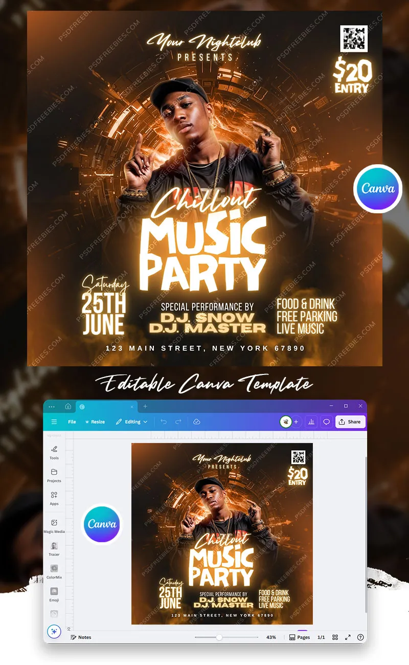 Night Club Music Party Post Canva Template