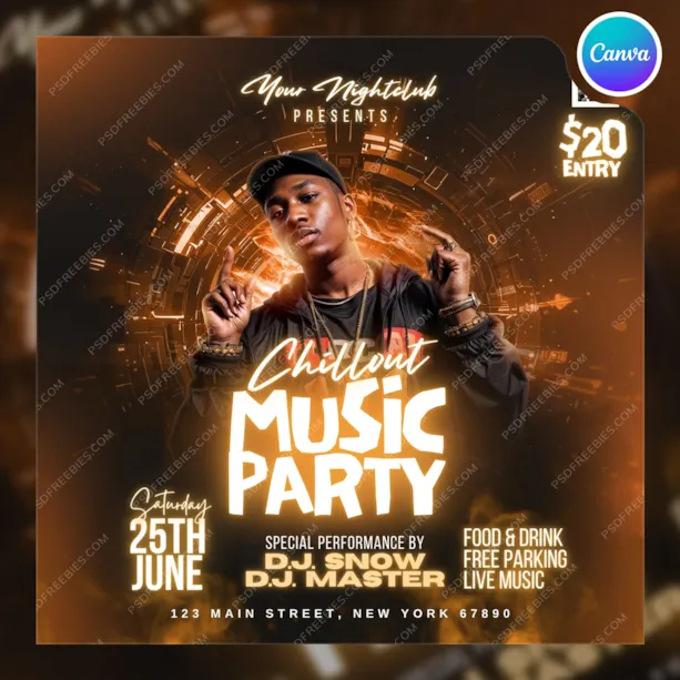 Night Club Music Party Post Canva Template