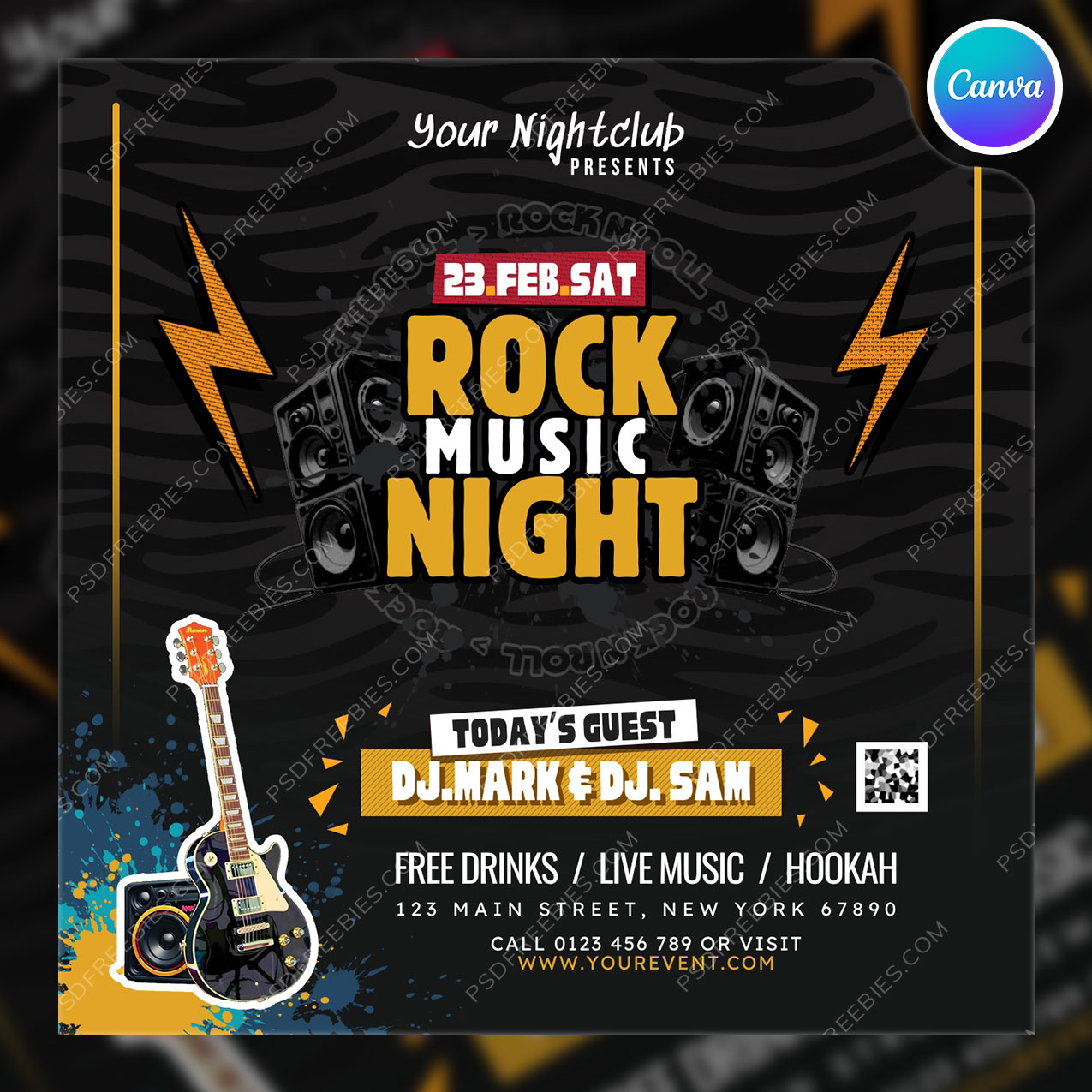 Rock Music Event Social Media Post Canva Template | PSDFreebies.com
