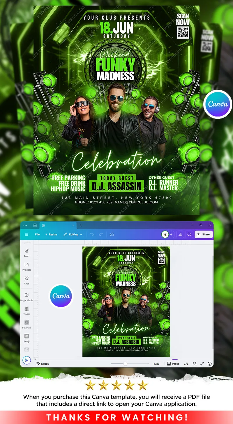 Weekend Funky Music Party Flyer Canva Template