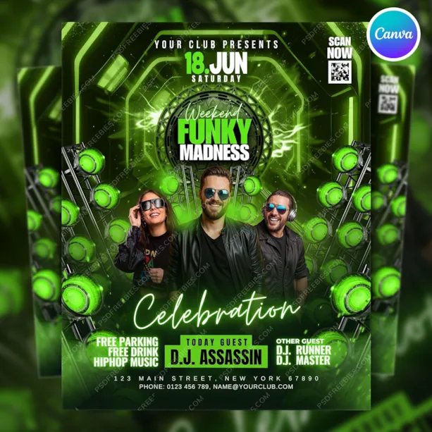 Weekend Funky Music Party Flyer Canva Template