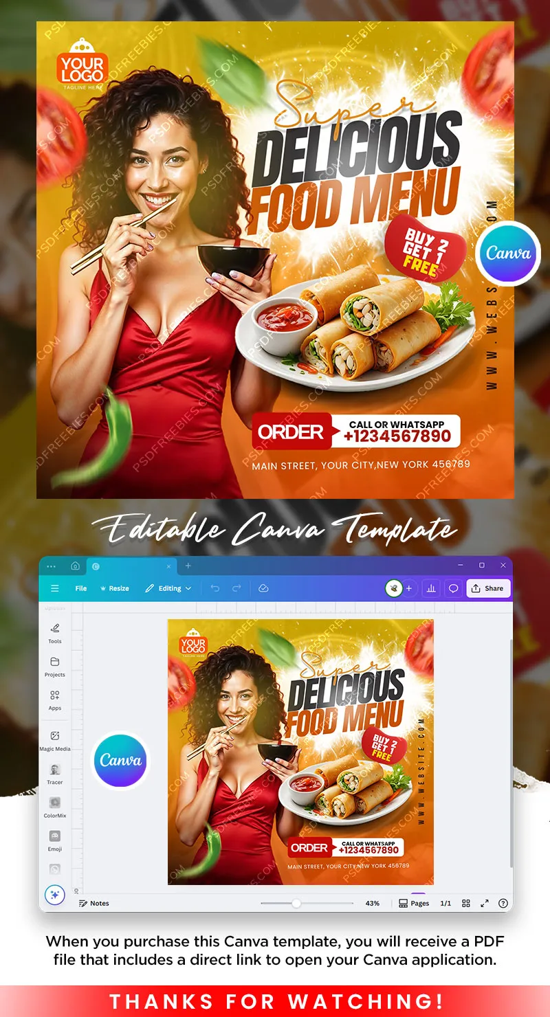 Food and Restaurant Social Media Post Canva Template