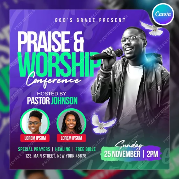 Customizable Church Worship Social Media Post Canva