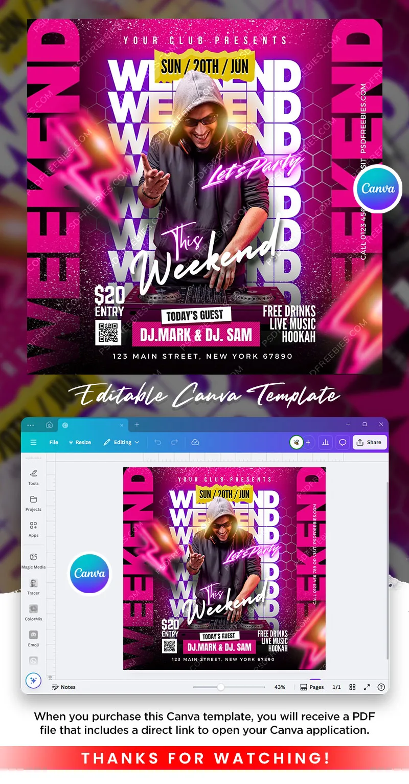 Weekend Night Club DJ Party Post Canva Template