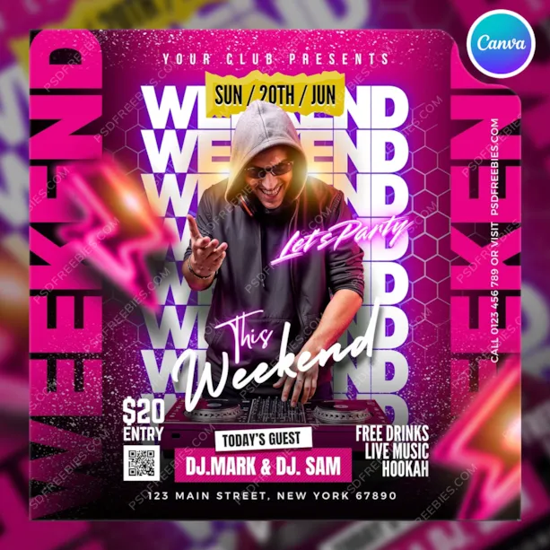 Weekend Night Club DJ Party Post Canva Template
