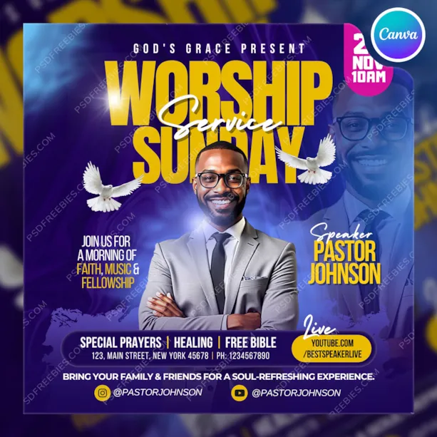 Editable Sunday Church Worship Post Canva Template