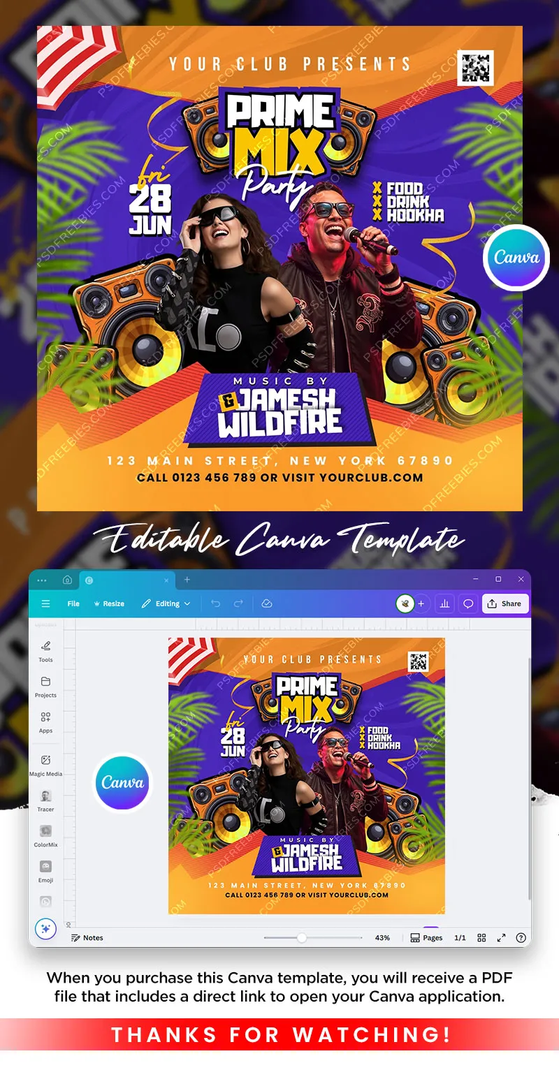 Summer Music Party Post Canva Template