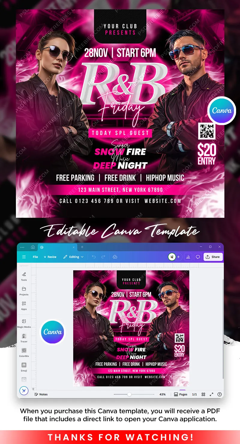 Editable RnB Nightclub Party Post Canva