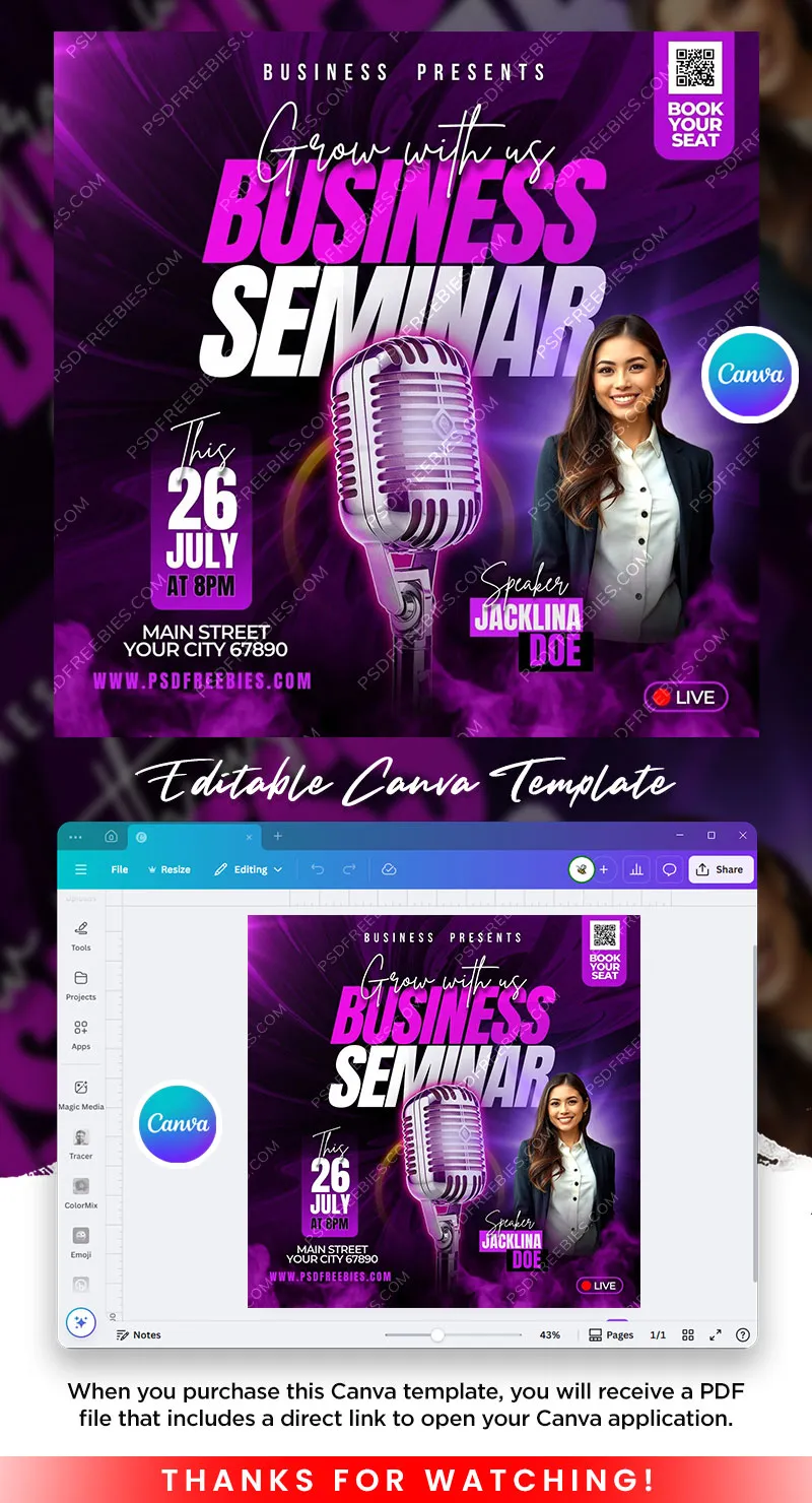 Business Seminar Announcement Post Canva Template