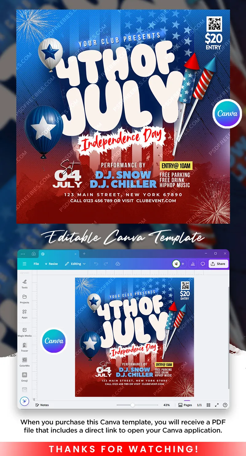4th of July Independence Day Event Canva Template