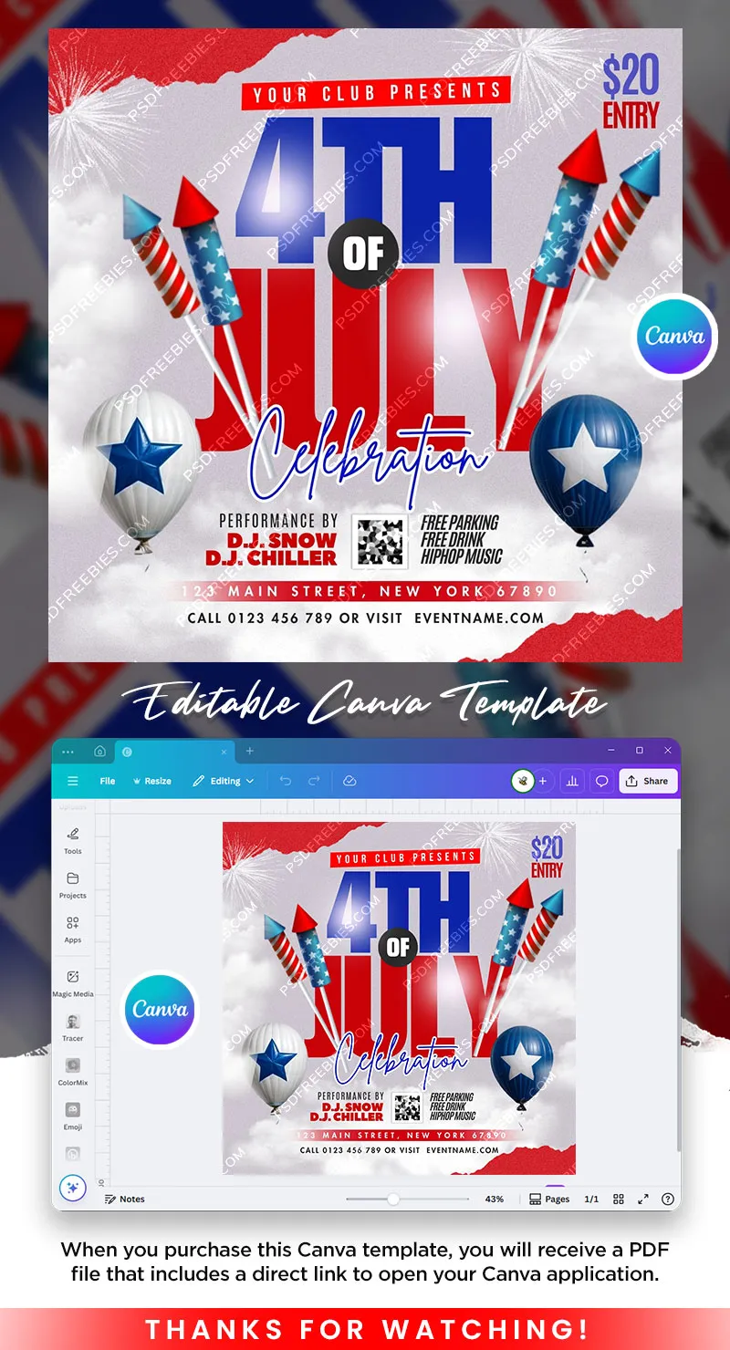 4th of July Independence Day Celebration Post Canva