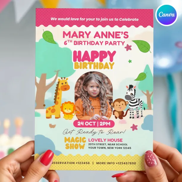 Zoo Theme Birthday Invitation Canva Template