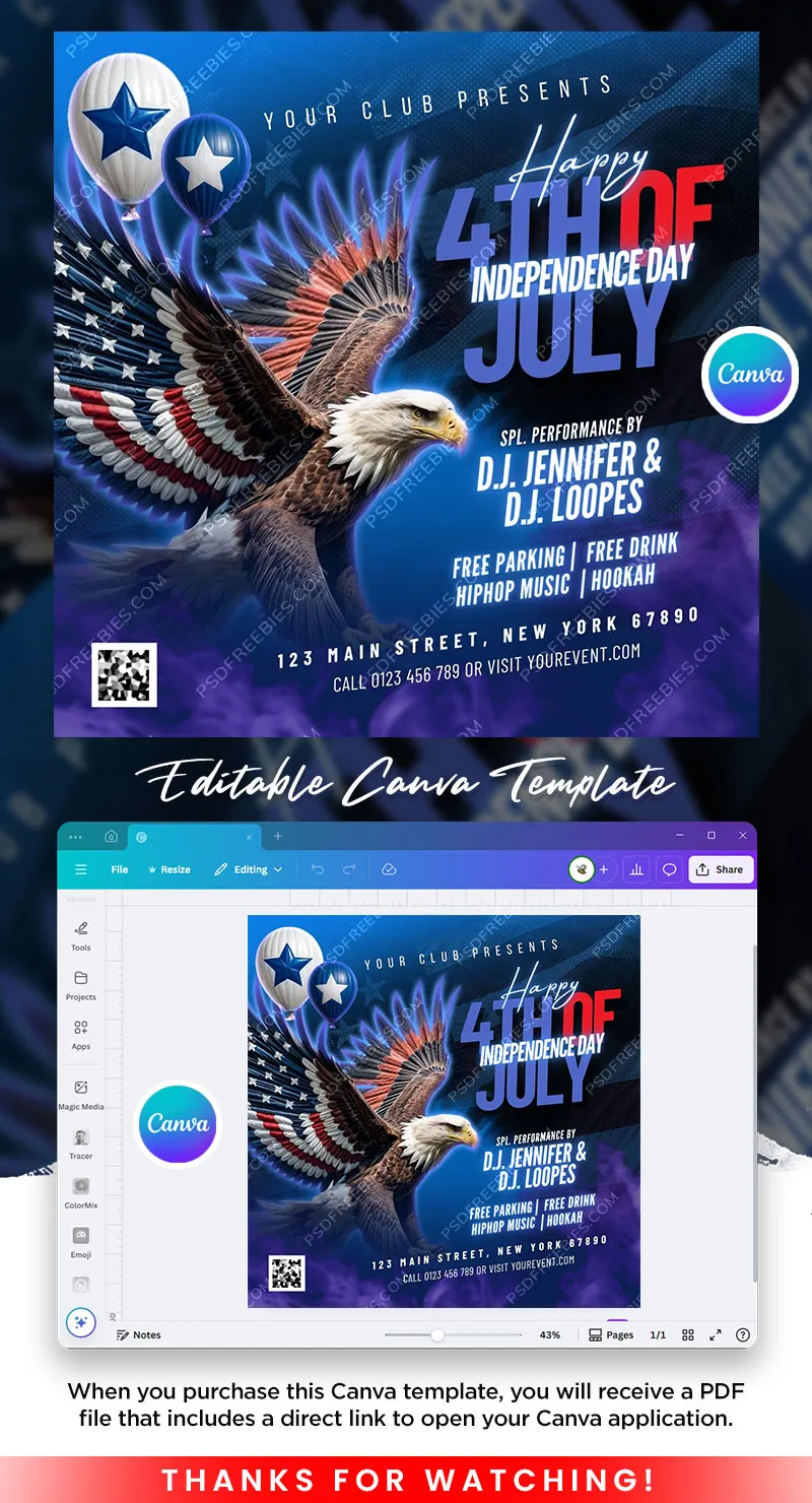 United States Happy Independence Day Post Canva Template