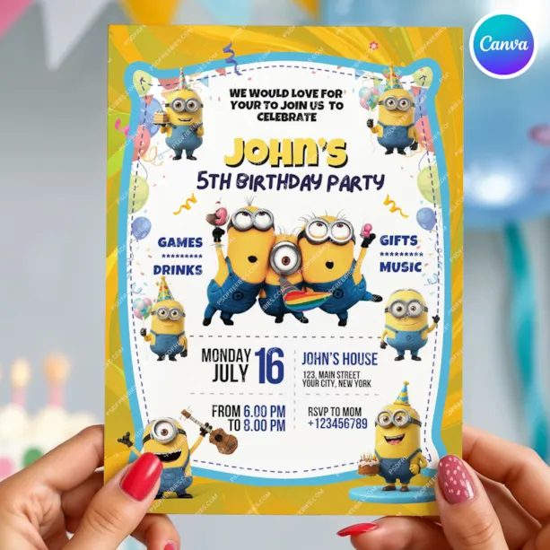 Editable Minions Birthday Invitation Canva Template