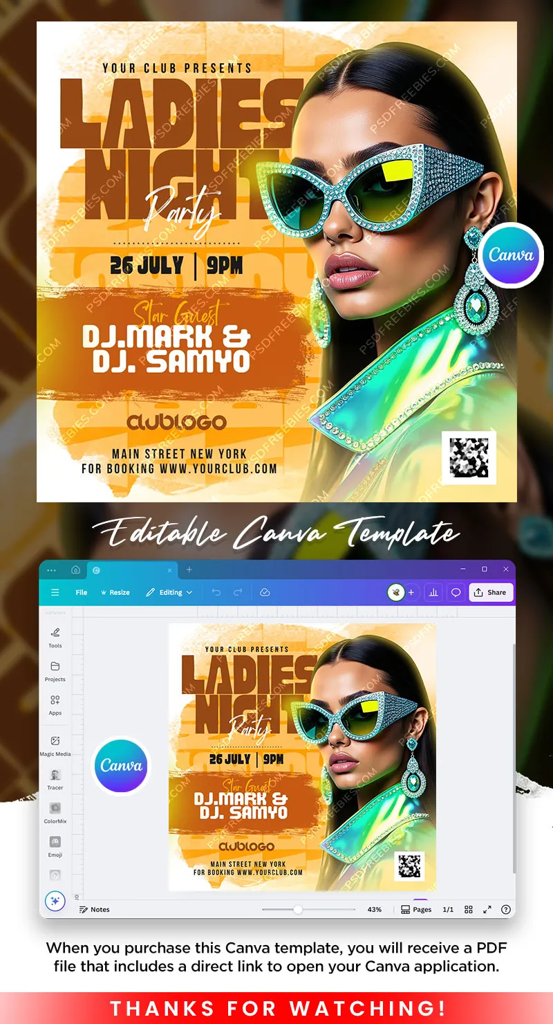 Night Club Ladies Party Post Canva Template