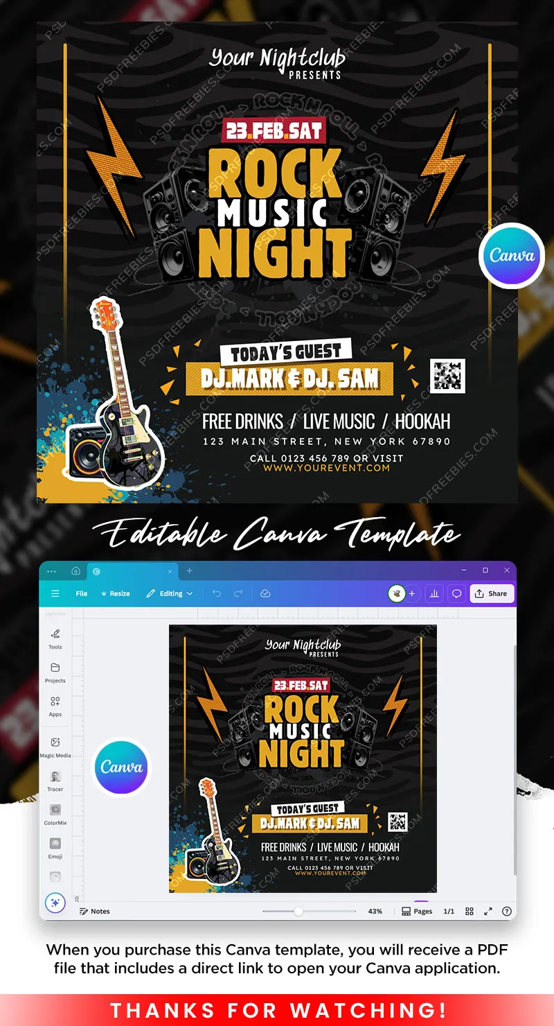 Rock Music Event Social Media Post Canva Template