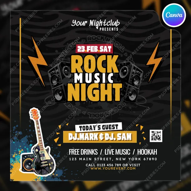 Rock Music Event Social Media Post Canva Template