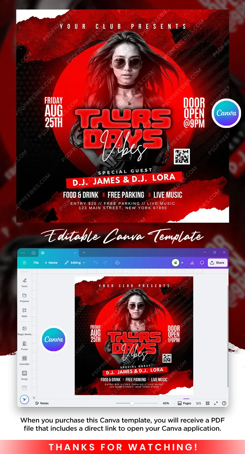 Thursday Night Club Party Post Canva Template
