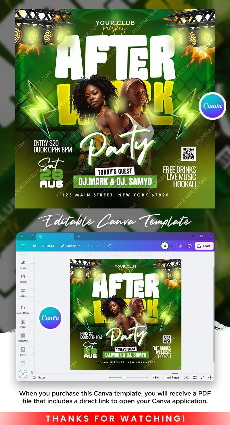 Editable After Work DJ Music Party Post Canva Template