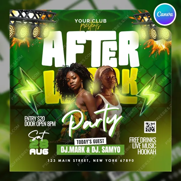 Editable After Work DJ Music Party Post Canva Template