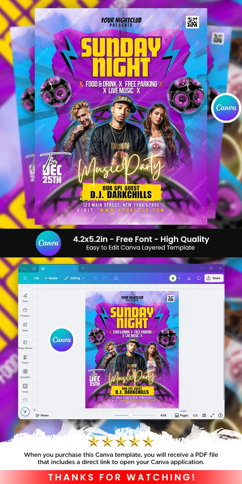 Sunday Night Music Party Flyer Canva Template