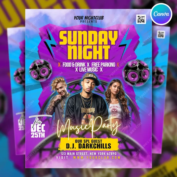 Sunday Night Music Party Flyer Canva Template